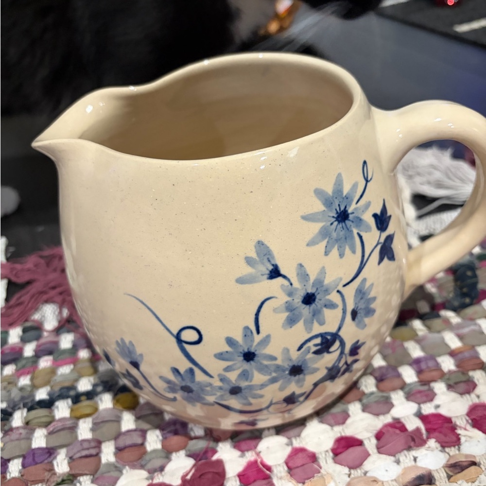 Floral Cream Pitcher with Blue Accents